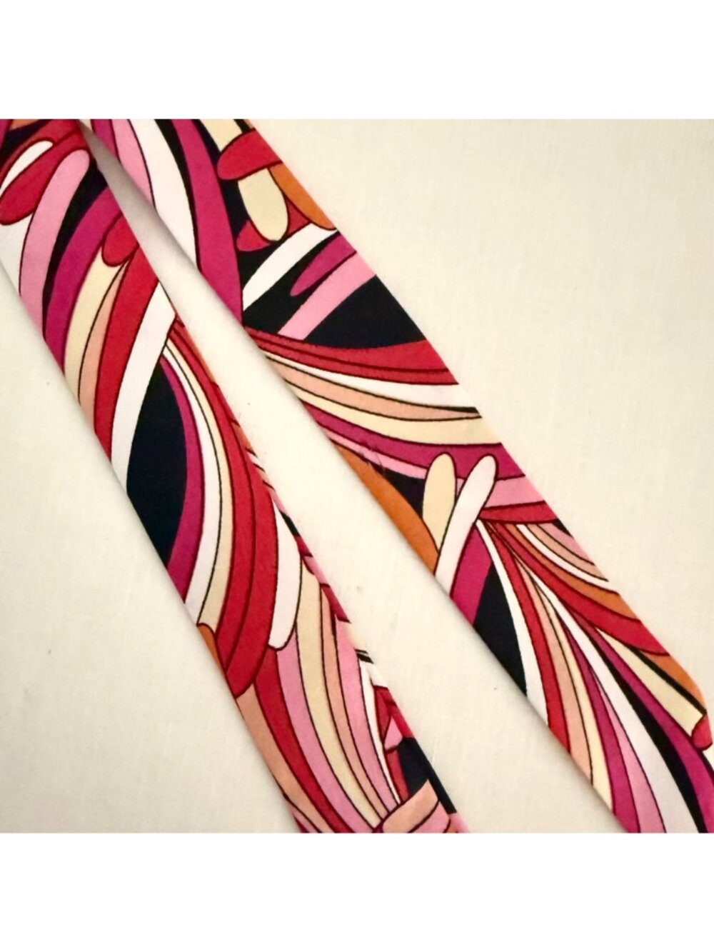 Slim Scarf Pink Black Abstract 34in Silk Satin Neck Hair Bag Ribbon - Picture 9 of 14